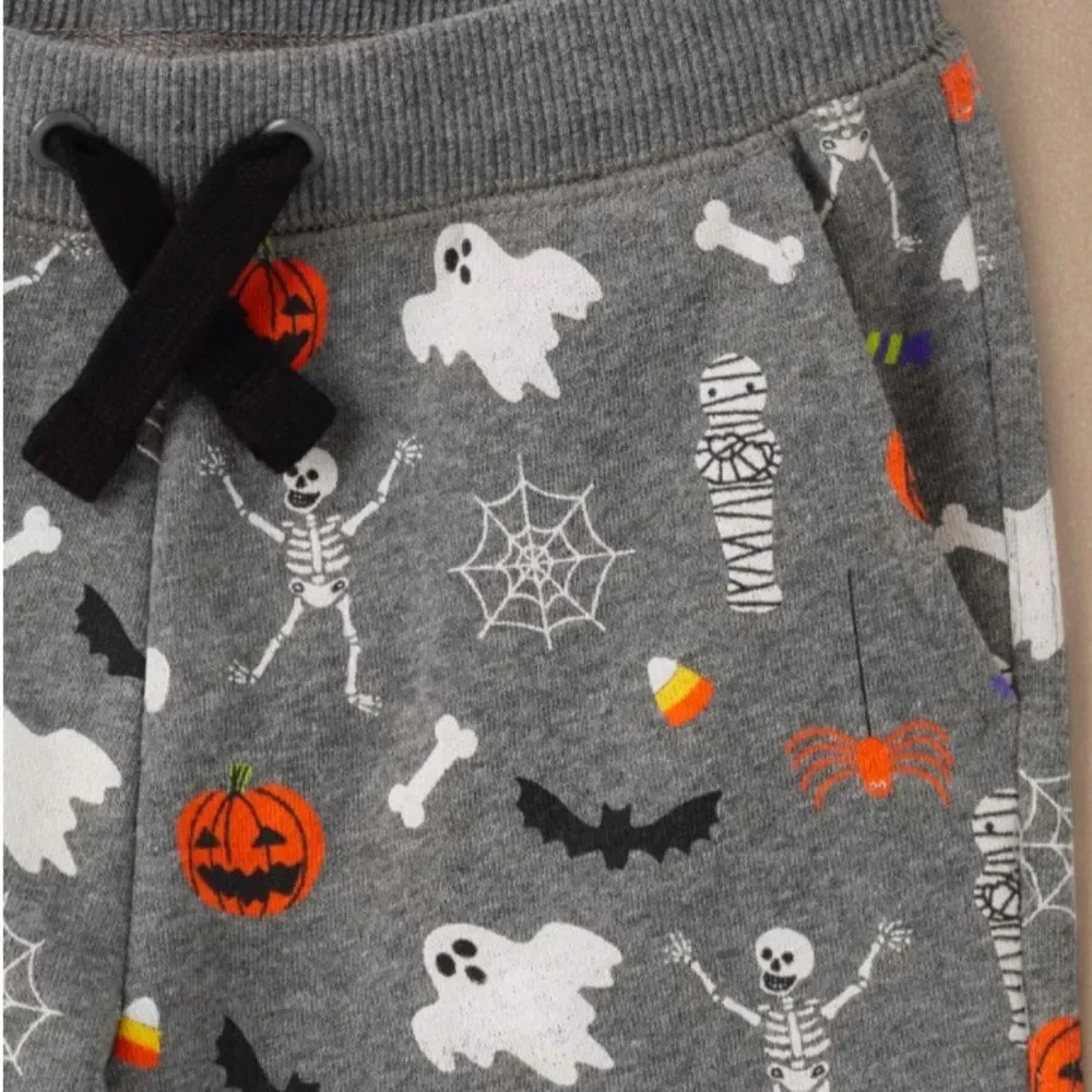 New Gymboree Boys Halloween Fleece Jogger Pants Trick Or Treat Fall Gray Size 8